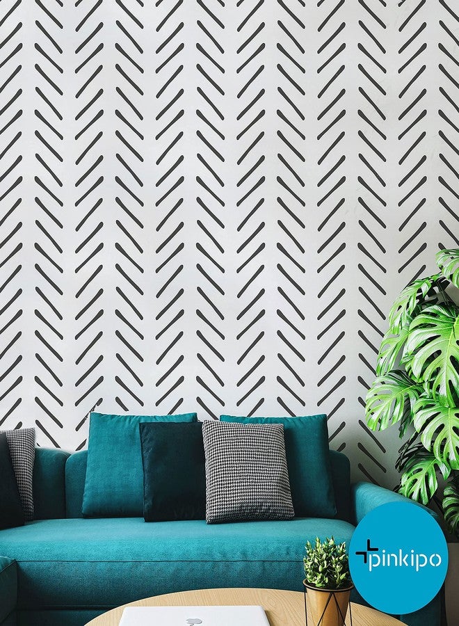 PINKIPO , Hand-Drawn Herringbone, (16"x40") XL Stencil, Large Wall Stencil, Modern Geometric Wall Stencils for Painting, Stencils for Walls, Chevron Wall Stencil - Image 4